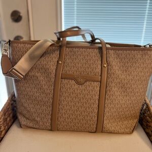 Michael Kors Beige and Cream Monogram Extra Large Tote